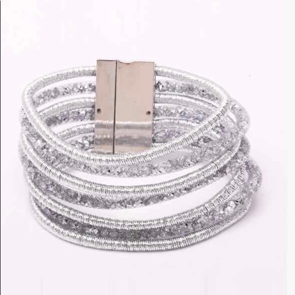 Silver mesh with crystals bracelet